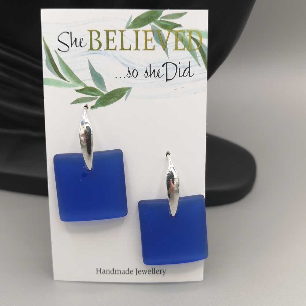 Medium Blue Glass Earrings